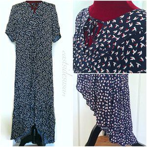 NEW Boho Maxi w High Low Hem & Charming Print Rayon